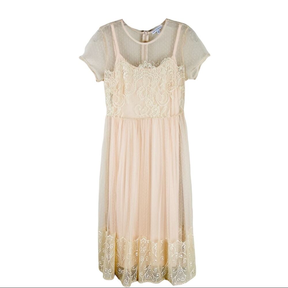 Spirit of Grace pink cream ballet tulle lace soft girl romantic midi dress small